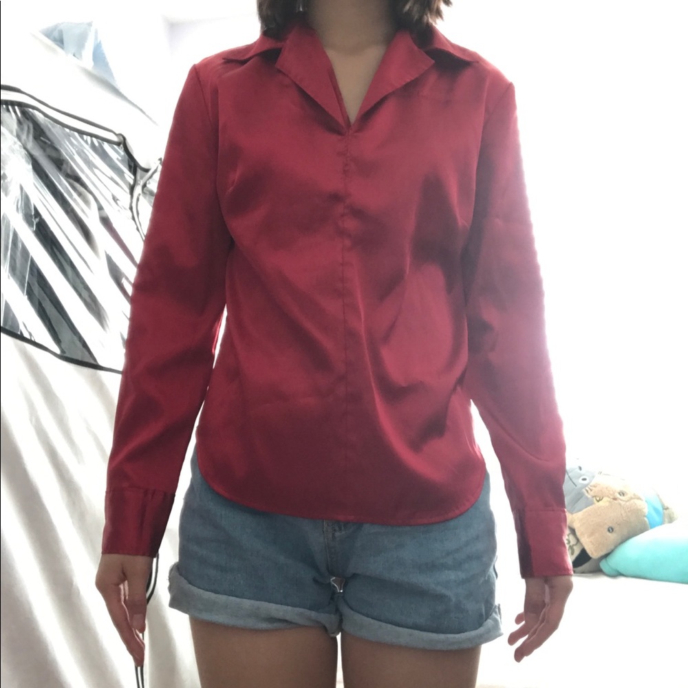Red Silk Collar Blouse